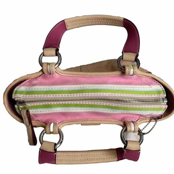 Coach Hampton Soho Multicolor Striped Leather & Canvas Tote w/ Buckle - Picture 5 of 5